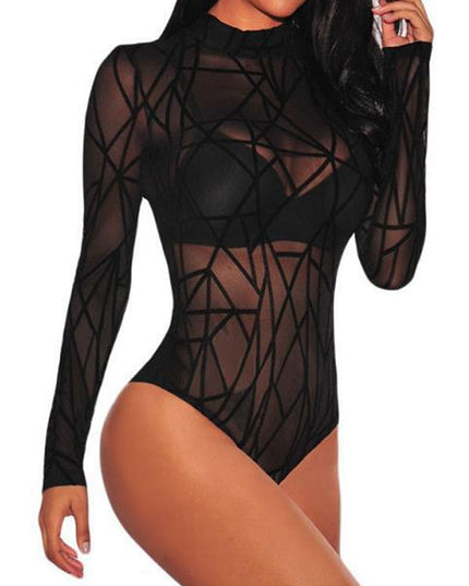 ZASUWA Female Leopard Print Mesh Bodysuit