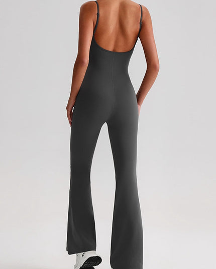 ZASUWA Female U Collar Backless Flare Jumpsuits