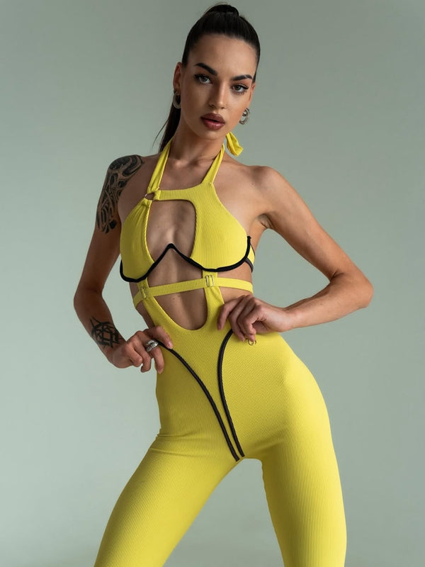 🖤ZASUWA Female Sexy Contrast Color Stripe Hollow Out Jumpsuit