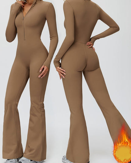 ZASUWA Female Fleece Zipper Flare Jumpsuit