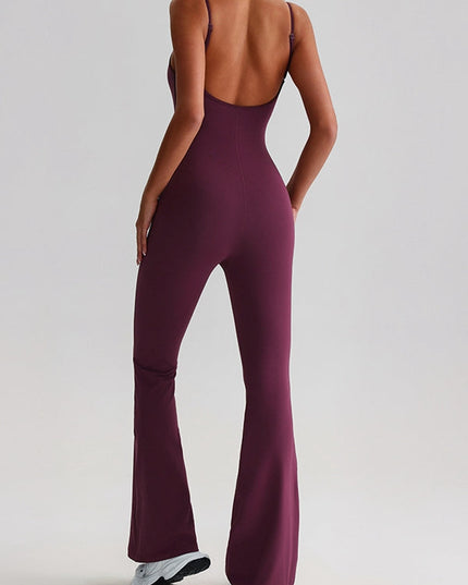 ZASUWA Female U Collar Backless Flare Jumpsuits