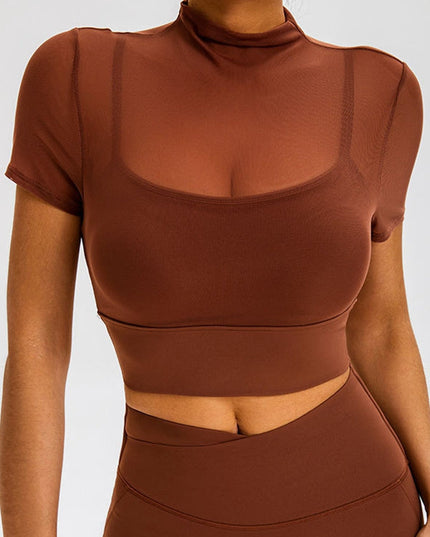 ZASUWA Female Sexy Sheer Mesh Cropped Short Sleeves