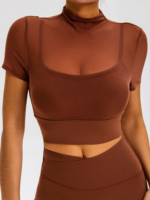 ZASUWA Female Sexy Sheer Mesh Cropped Short Sleeves