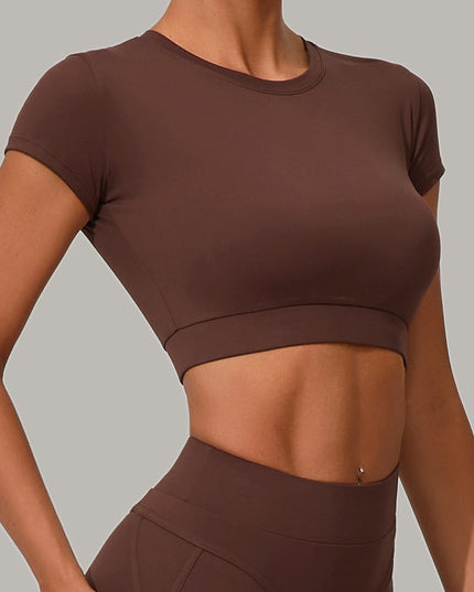 ZASUWA Female Sexy Round Collar Cropped Short Sleeves