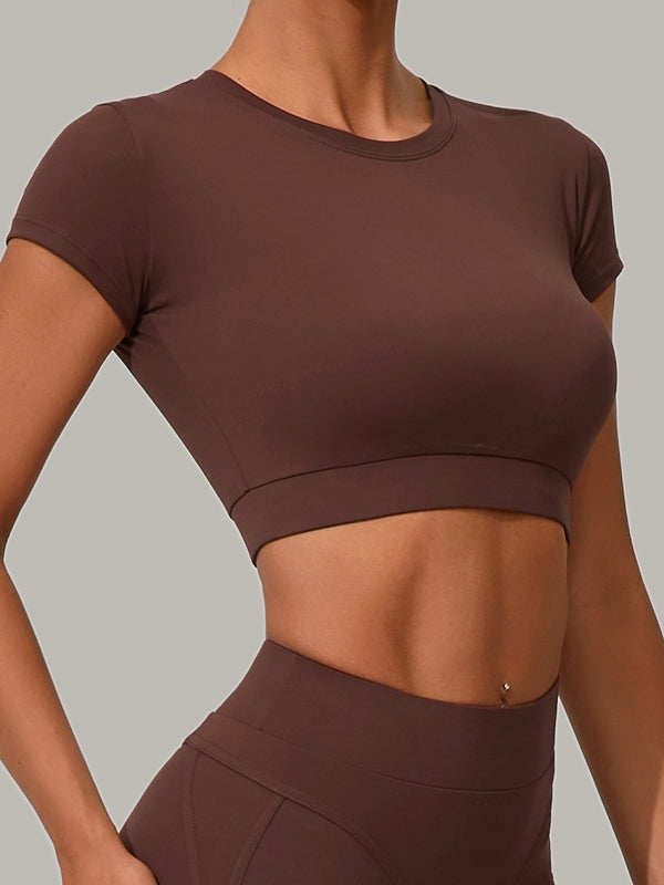 ZASUWA Female Sexy Round Collar Cropped Short Sleeves