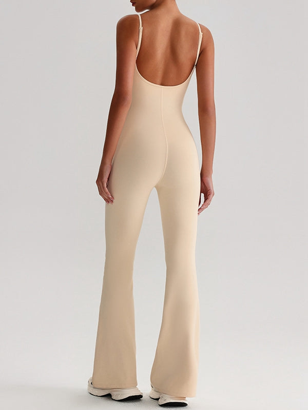 ZASUWA Female U Collar Backless Flare Jumpsuits