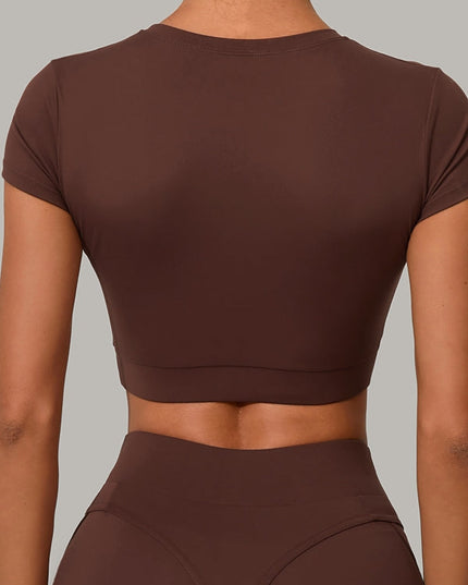 ZASUWA Female Sexy Round Collar Cropped Short Sleeves