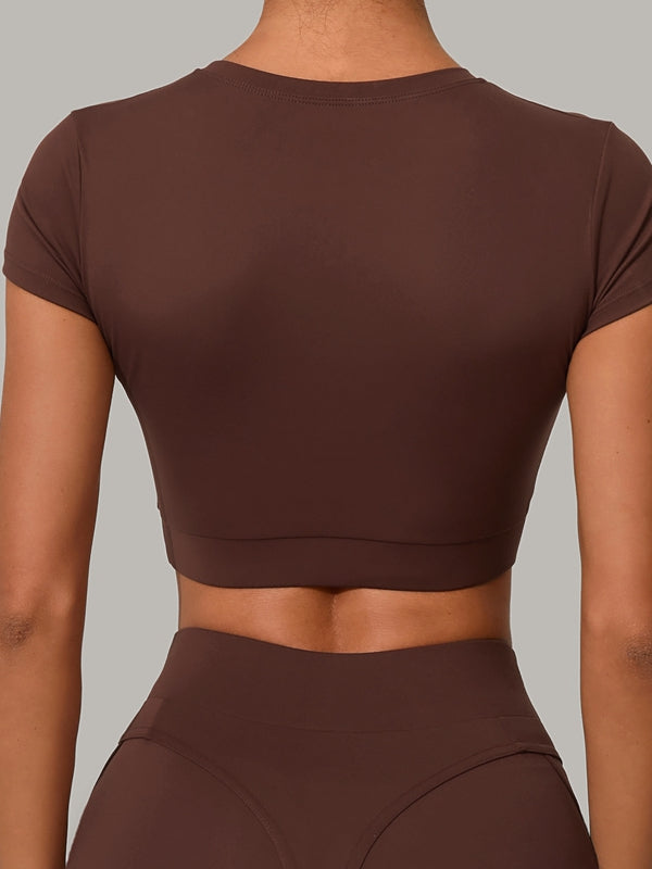 ZASUWA Female Sexy Round Collar Cropped Short Sleeves