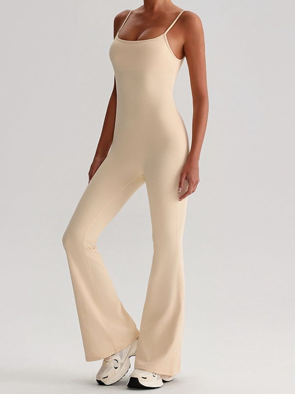 ZASUWA Female U Collar Backless Flare Jumpsuits