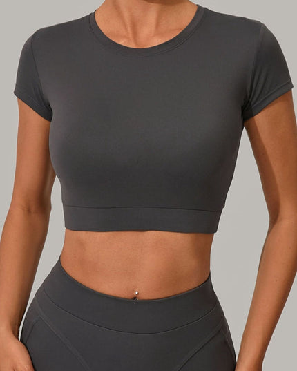 ZASUWA Female Sexy Round Collar Cropped Short Sleeves