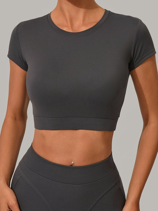 ZASUWA Female Sexy Round Collar Cropped Short Sleeves