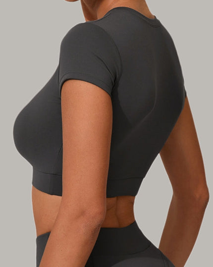 ZASUWA Female Sexy Round Collar Cropped Short Sleeves