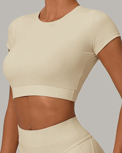 ZASUWA Female Sexy Round Collar Cropped Short Sleeves