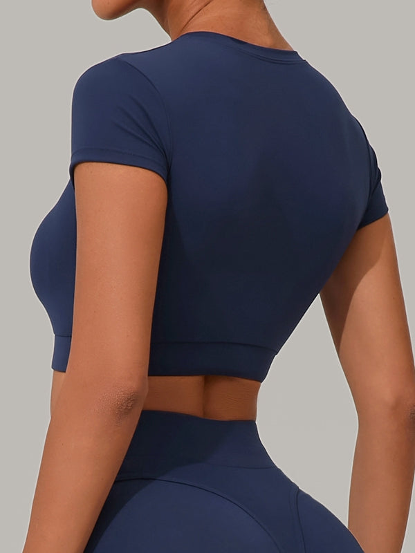 ZASUWA Female Sexy Round Collar Cropped Short Sleeves