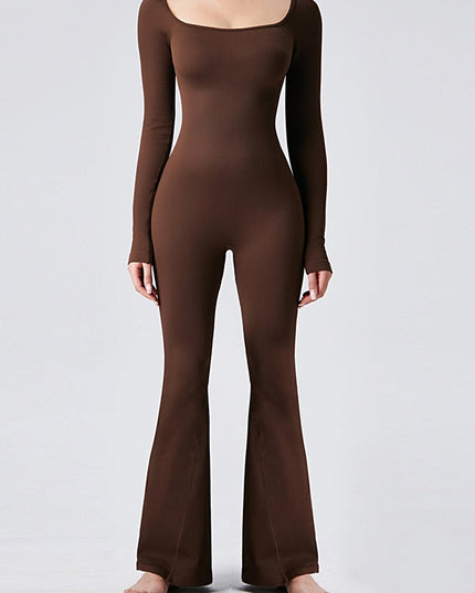 ZASUWA Female Ribbed U Collar Flare Jumpsuit