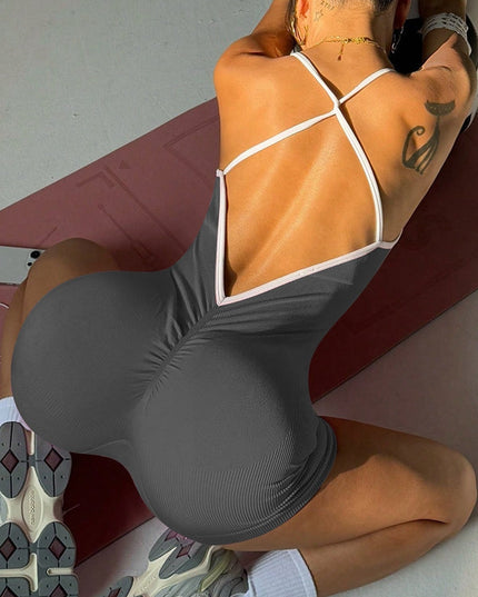 ZASUWA Female Contrast Color Cross Back Ribbed Jumpsuit