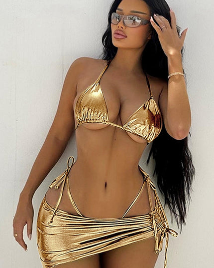 ZASUWA Female Glossy PU 3-Pieces Bikini Set