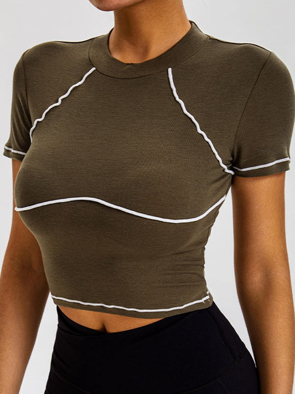 ZASUWA Female Sexy Contrast Color Stripes High-rise Short Sleeves