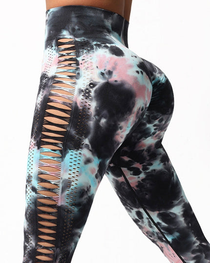 ZASUWA Female Hot Tie-dye Hollow Out Hot Booty Leggings