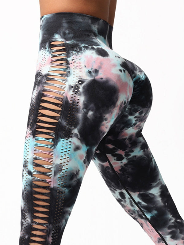 ZASUWA Female Hot Tie-dye Hollow Out Hot Booty Leggings