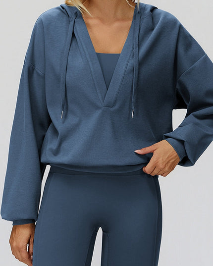 ZASUWA Feamle V Collar Fleece Hoodie