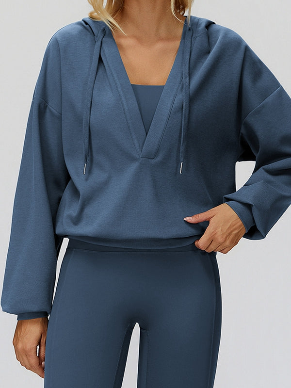 ZASUWA Feamle V Collar Fleece Hoodie