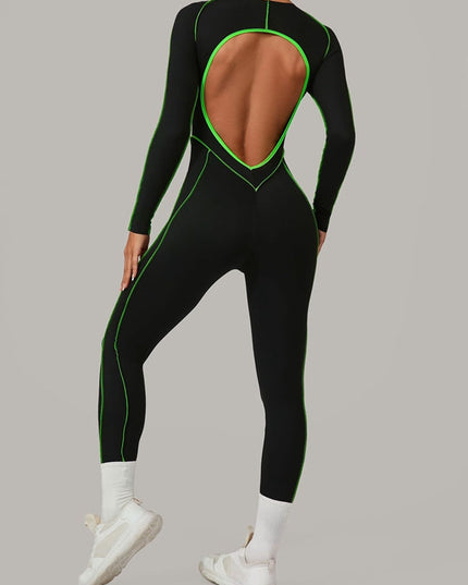 ZASUWA Female Sexy Backless Contrast Color Stripes Jumpsuit