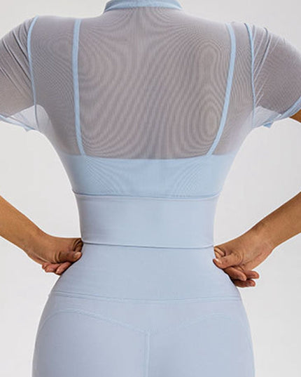 ZASUWA Female Sexy Sheer Mesh Cropped Short Sleeves