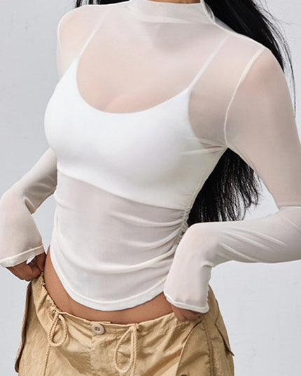 ZASUWA Female Solid Color Sheer Mesh Long Sleeves