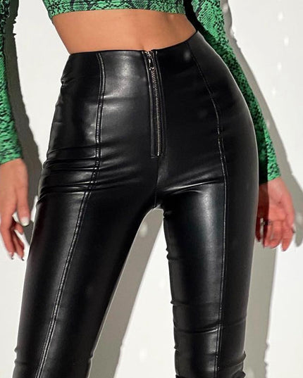 ZASUWA Female Sexy Faux Leather Zipper Leggings