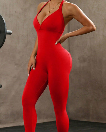ZASUWA Female Deep V back Backless Pocket Jumpsuit