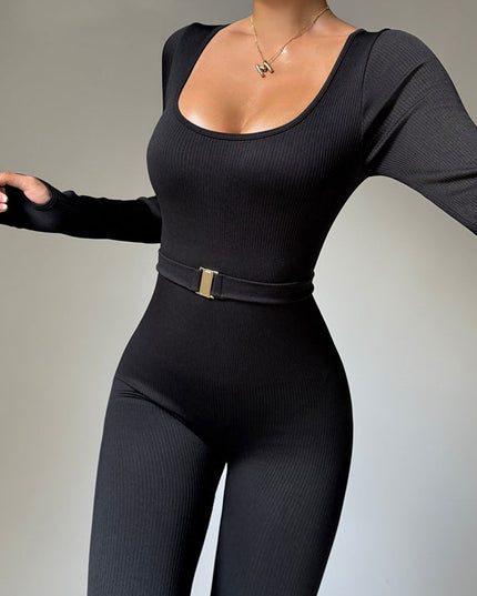 ZASUWA Female Ribbed U Collar Jumpsuit