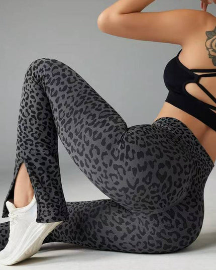 ZASUWA Female Leopard Print Flare Split Leggings