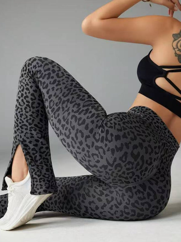 ZASUWA Female Leopard Print Flare Split Leggings