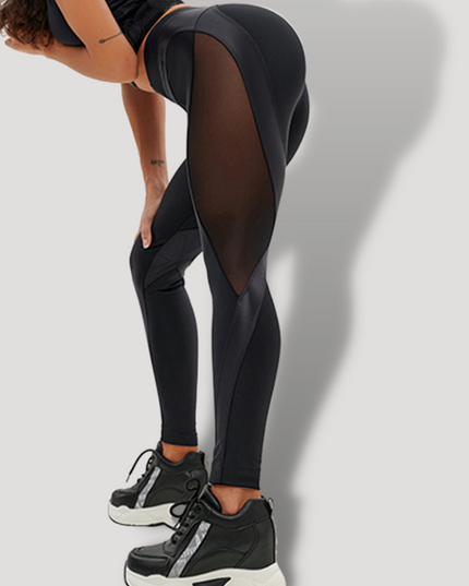 ZASUWA Female Sexy Mesh Faux Leather Heart Shape Design Booty Leggings