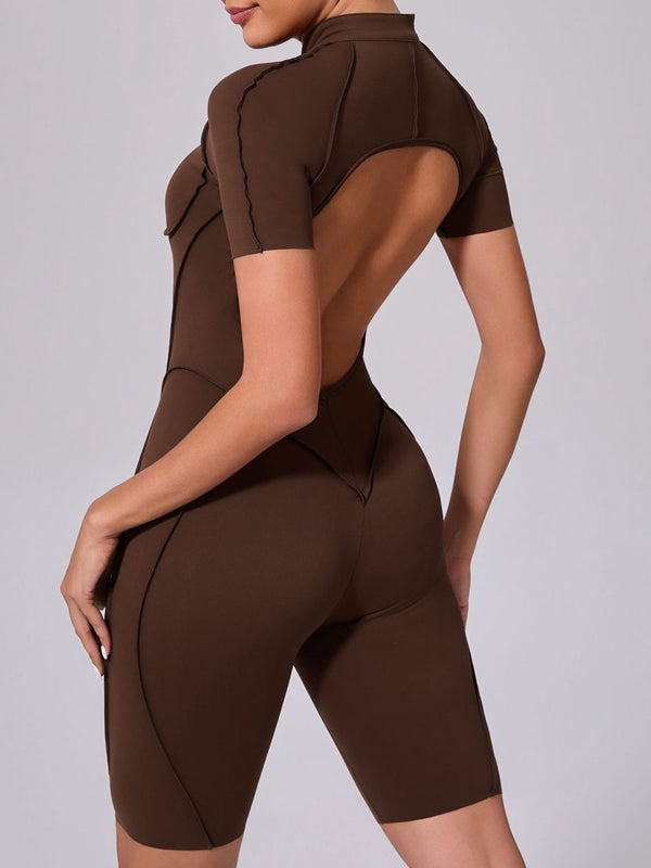 ZASUWA Female Sexy Backless Zipper Scrunch Bum Romper