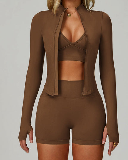 ZASUWA Female Deep V Back Seamless High-rise Short Tracksuit