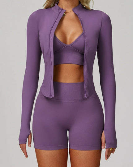 ZASUWA Female Deep V Back Seamless High-rise Short Tracksuit