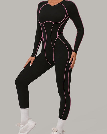 ZASUWA Female Sexy Backless Contrast Color Stripes Jumpsuit