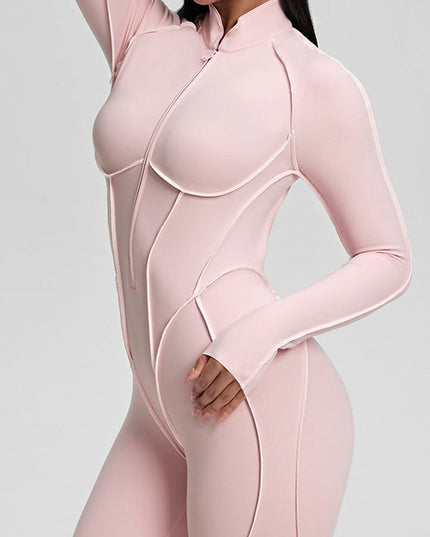 ZASUWA Female Sexy Backless Zipper Contrast Color Stripes Jumpsuit