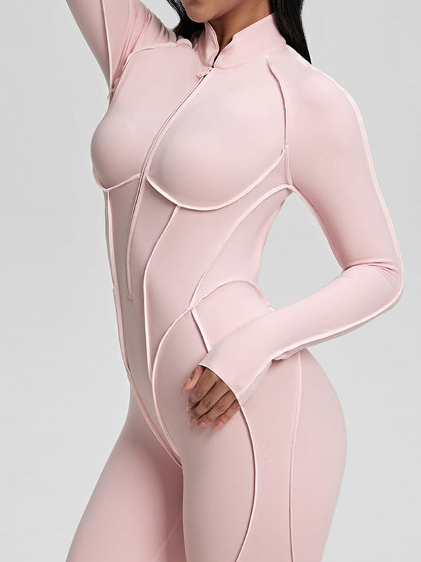 ZASUWA Female Sexy Backless Zipper Contrast Color Stripes Jumpsuit