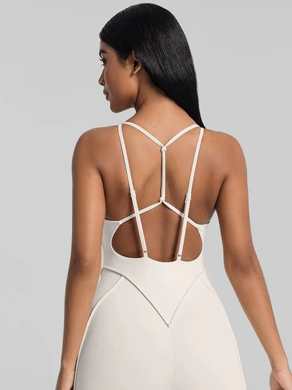 ZASUWA Female Sexy Cross Backless Stitch Performance Jumpsuit