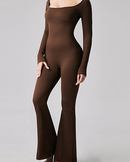 ZASUWA Female Ribbed U Collar Flare Jumpsuit