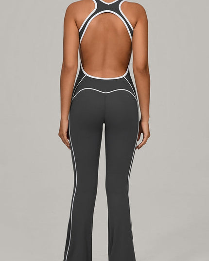 ZASUWA Female Backless Stripes Flare Jumpsuit