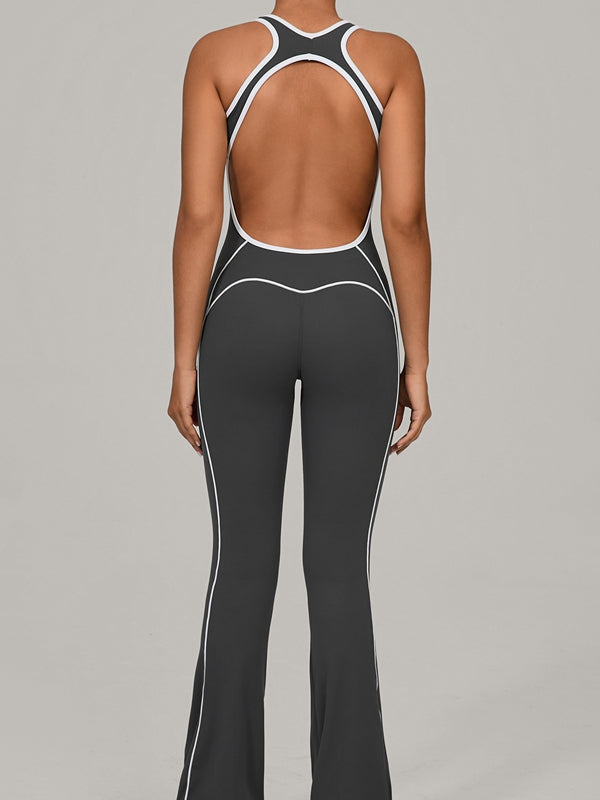 ZASUWA Female Backless Stripes Flare Jumpsuit