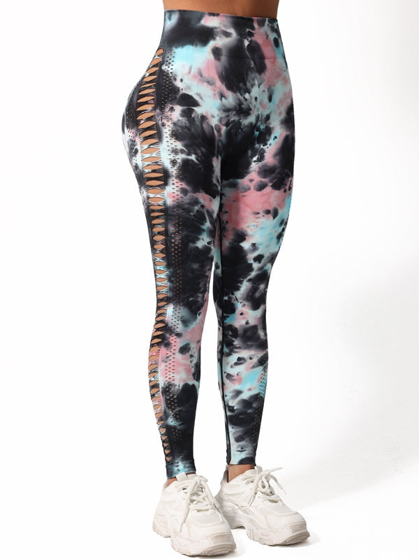 ZASUWA Female Hot Tie-dye Hollow Out Hot Booty Leggings
