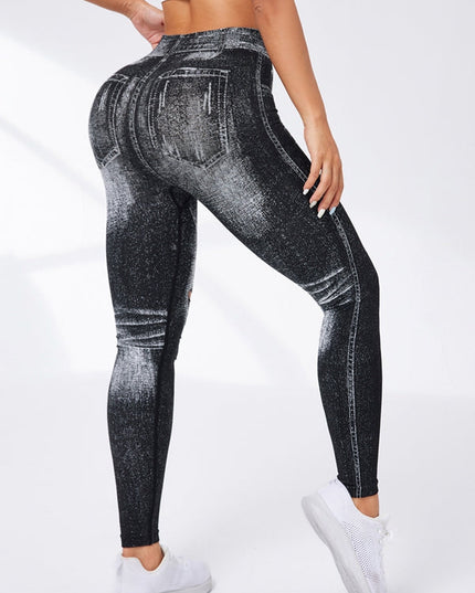 ZASUWA Female Denim Pocket Hollow Out Leggings