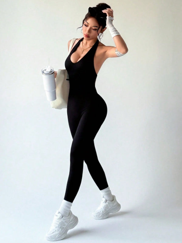ZASUWA Female Backless Halter Scrunch Bum Jumpsuit