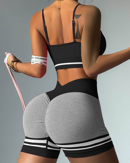 ZASUWA Female Deep V Back Stripes Short Tracksuit