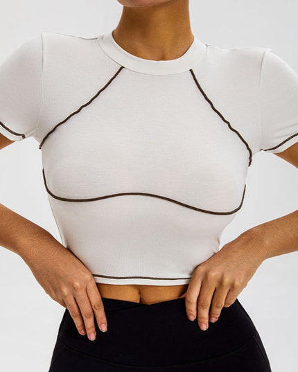 ZASUWA Female Sexy Contrast Color Stripes High-rise Short Sleeves